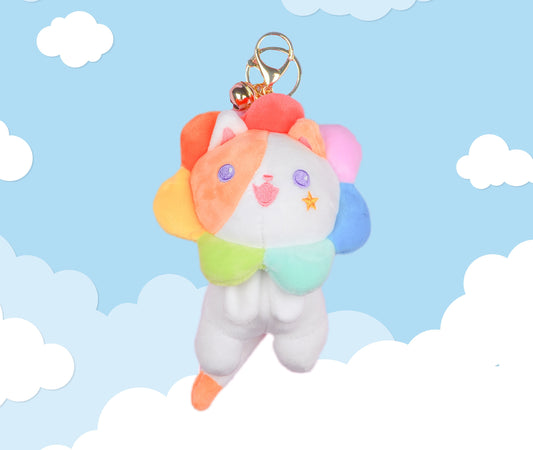 Rainbow cat plushie keychain