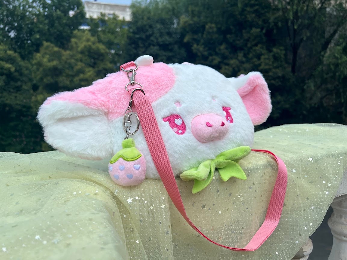 Ruby the Strawberry Cow, Kawaii bag, cute Stuffed Animal Plush, Women Plush Bag, Cute Purse For Her, lolita bag