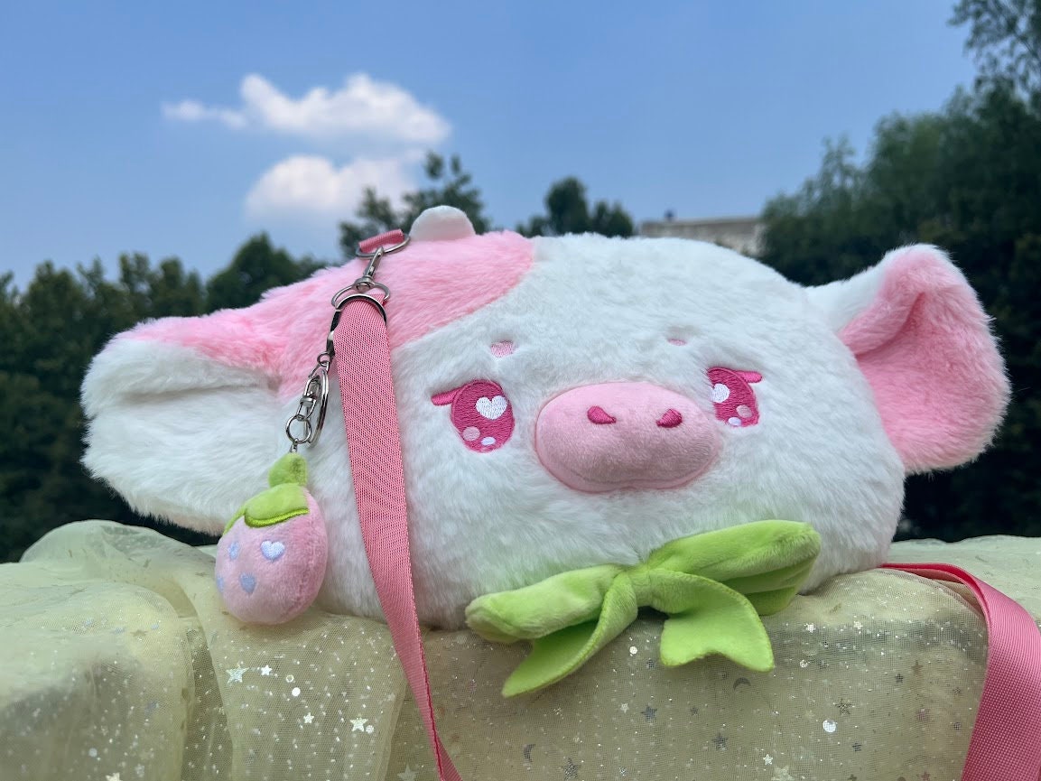 Ruby the Strawberry Cow, Kawaii bag, cute Stuffed Animal Plush, Women Plush Bag, Cute Purse For Her, lolita bag