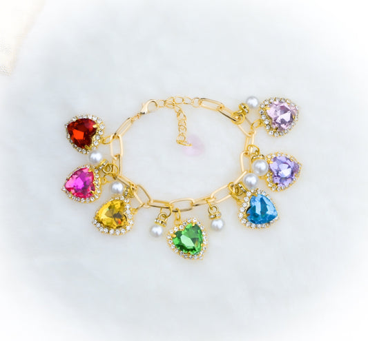 Rainbow crystal heart charm bracelet