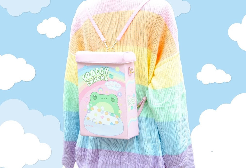 Froggy charms kawaii cereal backpack, Kawaii bag, cute backpack, Women Backpack, Cute Purse For Her, cute bag